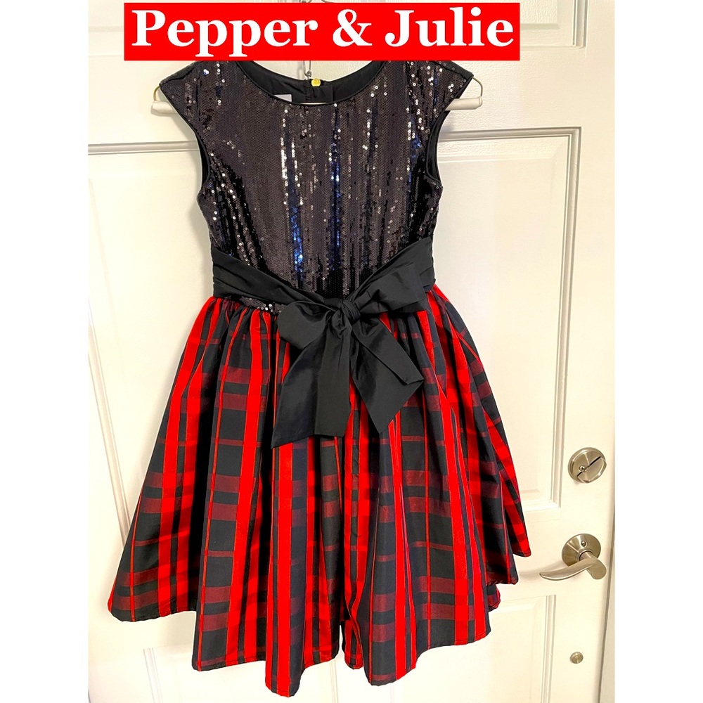 Pepper & Julie black Sequined plaid Dress Sz 10 - Picture 1 of 6